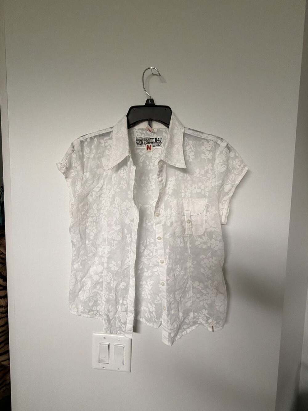 Guess Company Vintage White Floral Burnout Sheer Button-Down Shirt